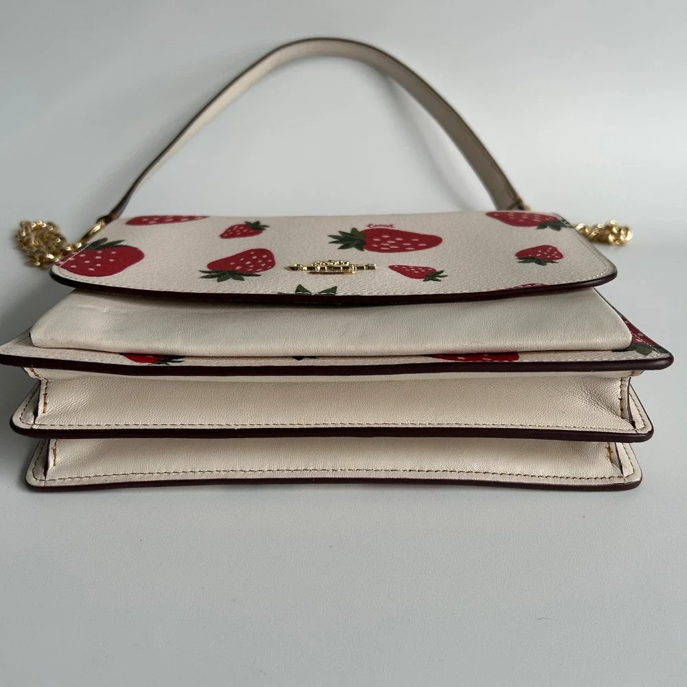 Coach Klare Crossbody Chalk White Strawberry Pebbled Leather Bag Excellent